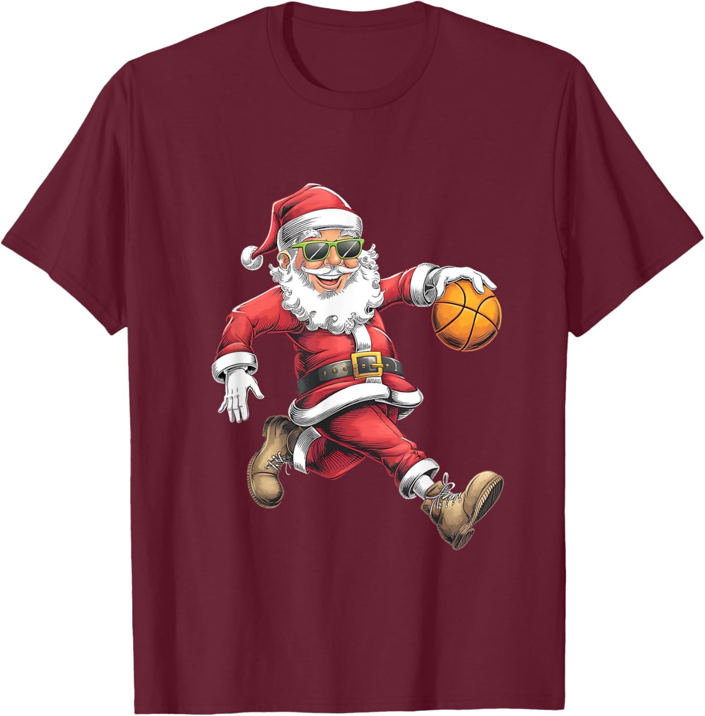 Christmas Santa Claus Dunking A Basketball Boys Kids Xmas T-Shirt - T-Shirt | Maroon