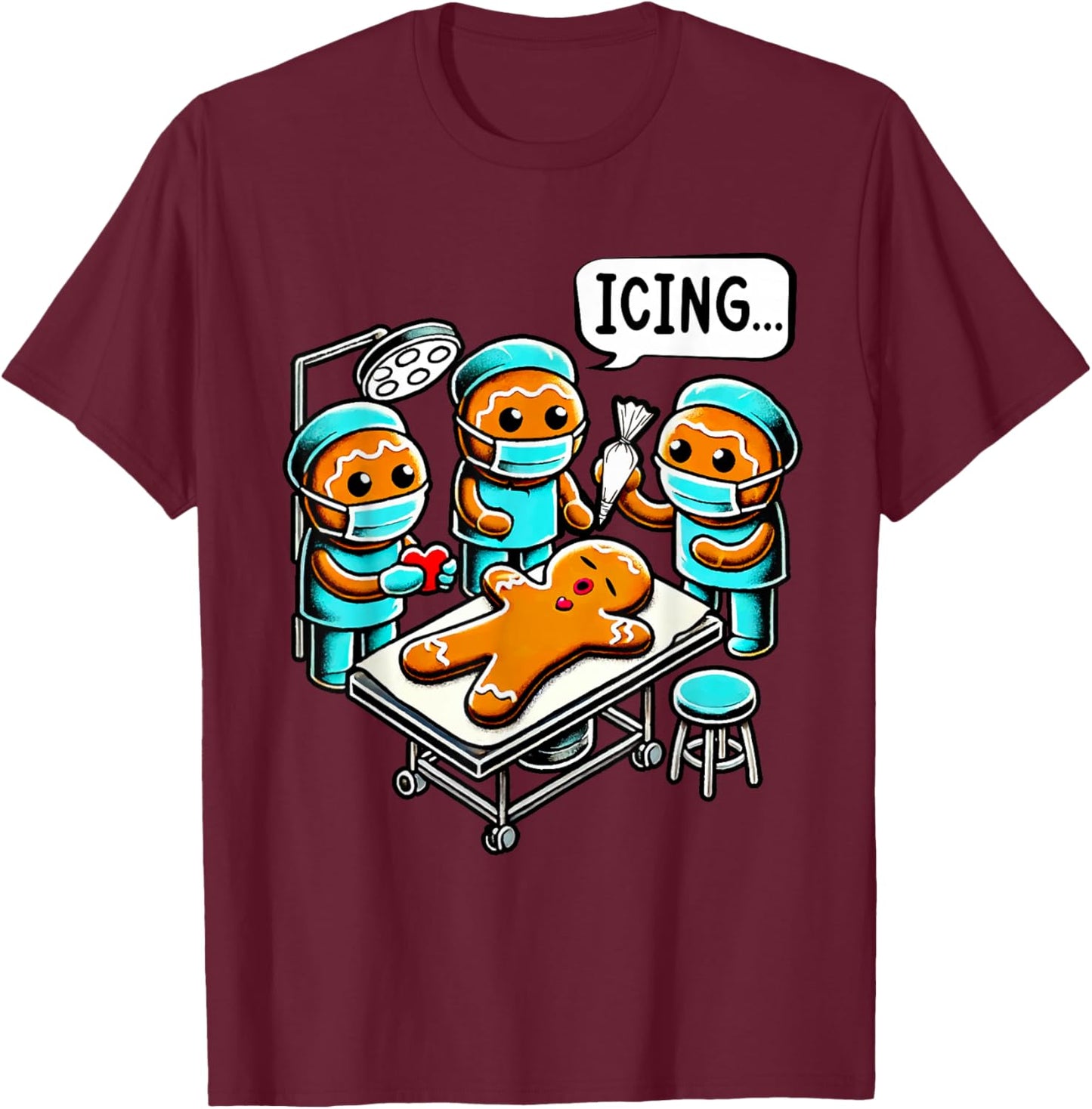 Funny gingerbread man operation cookie baking christmas T-Shirt - T-Shirt | Maroon