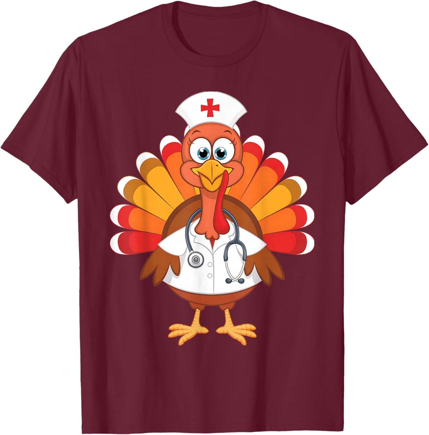 Thanksgiving Scrub Tops Women Turkey Nurse Holiday Nursing T-Shirt - T-Shirt | Maroon