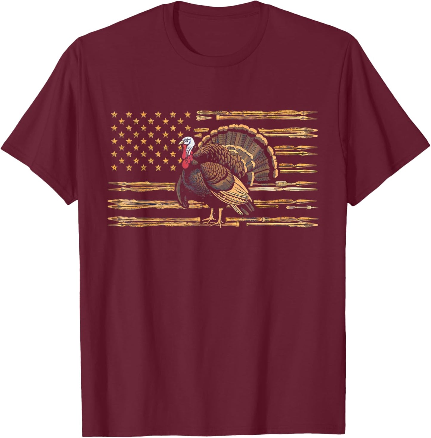 Turkey Hunting Graphic American Flag Tree Camouflage T-Shirt - T-Shirt | Maroon