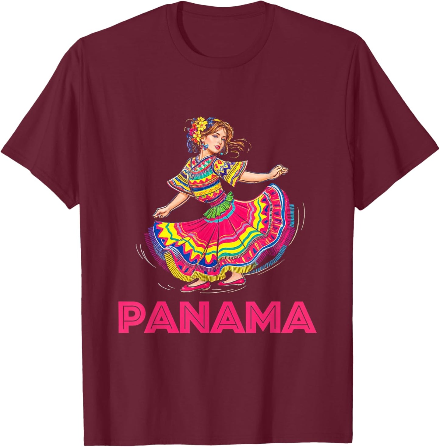Panama Dance Girl Traditional Culture Panama Pride T-Shirt - T-Shirt | Maroon