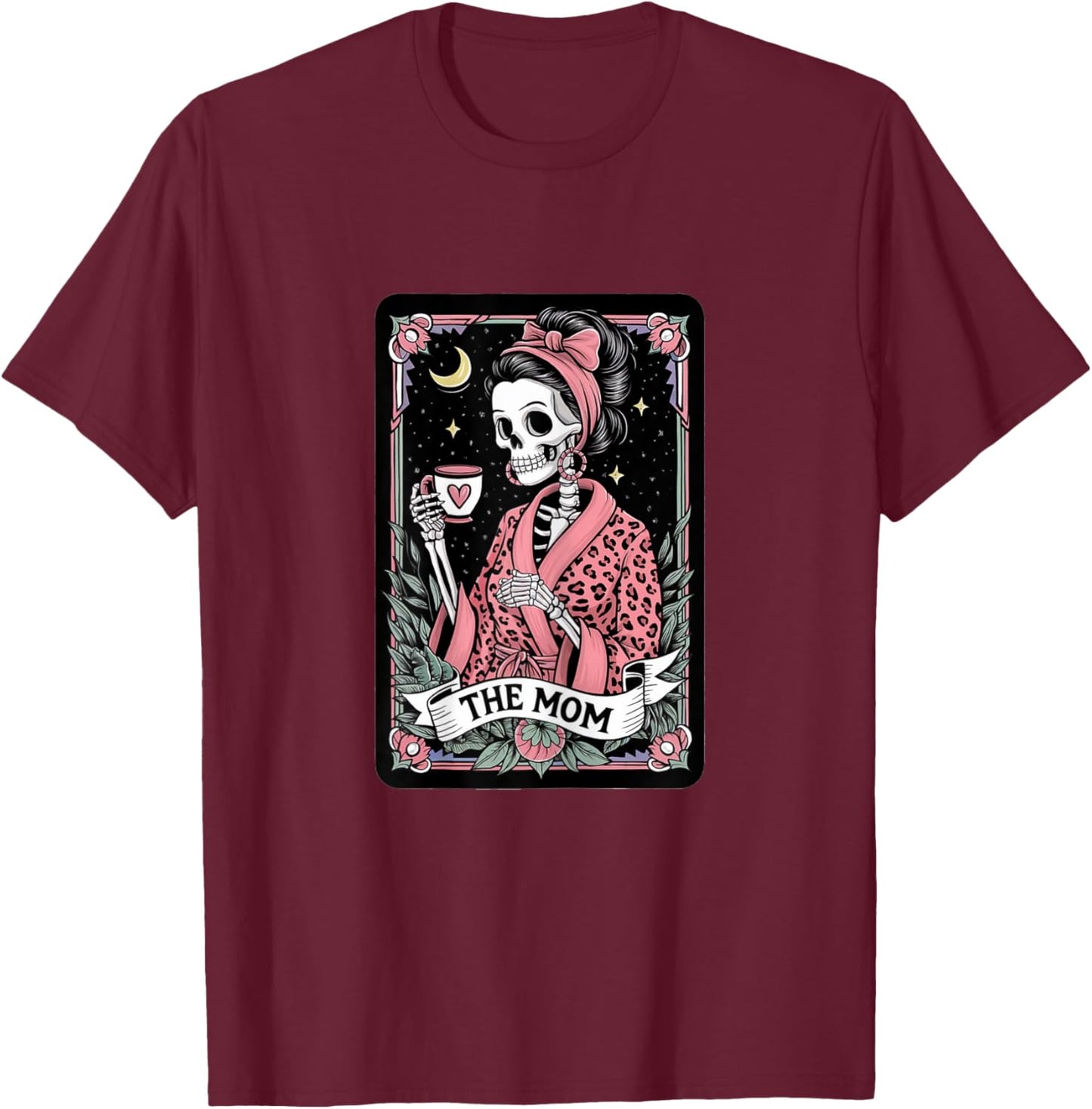 Gothic Tarot Cards Clothes The Mom Tarot Card Mama Graphic Vintage Goth Mommy Skeleton X-Small Black Short Sleeve T-Shirt - T-Shirt | Maroon