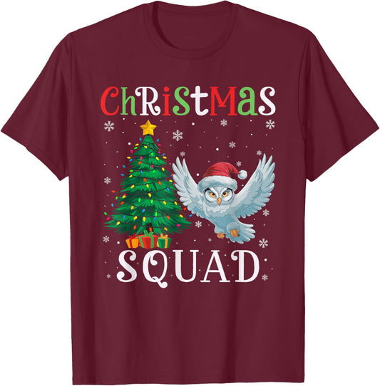 Snowy Owl Squad Boys Girls Kids Christmas Tree Lights T-Shirt - T-Shirt | Maroon