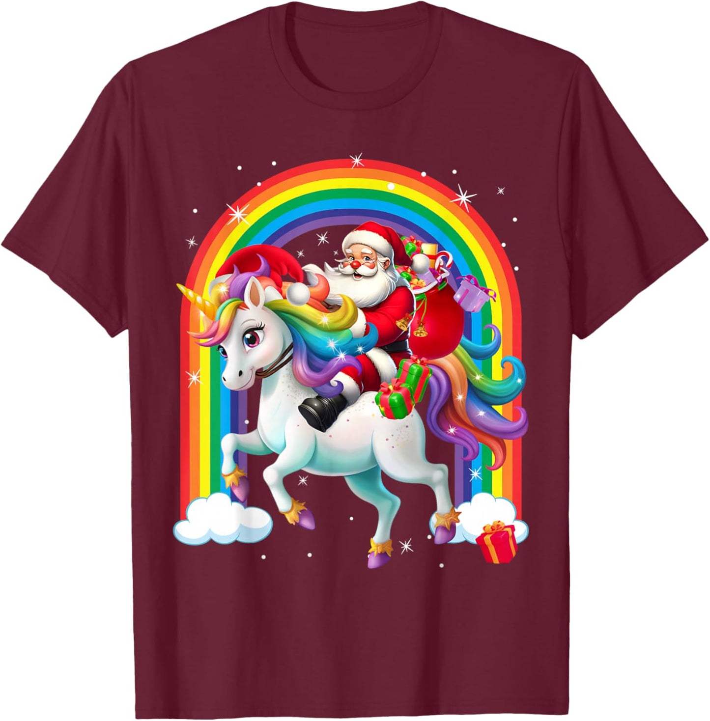 Merry Christmas 2025 Santa Riding Unicorn Xmas Girls Women T-Shirt - T-Shirt | Maroon