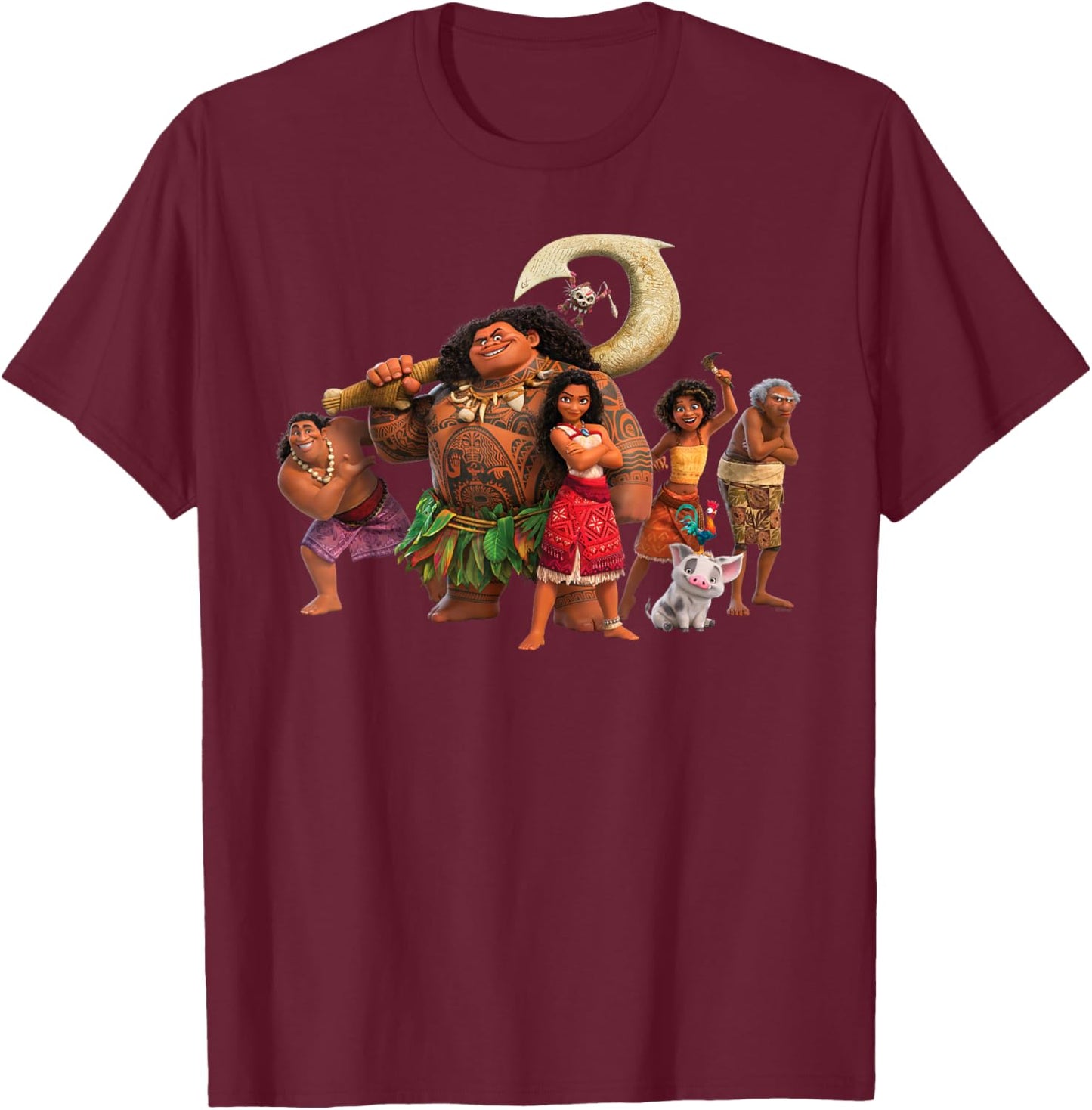 Disney Moana 2 Moana’s Ocean Adventure Crew Group Together T-Shirt - T-Shirt | Maroon