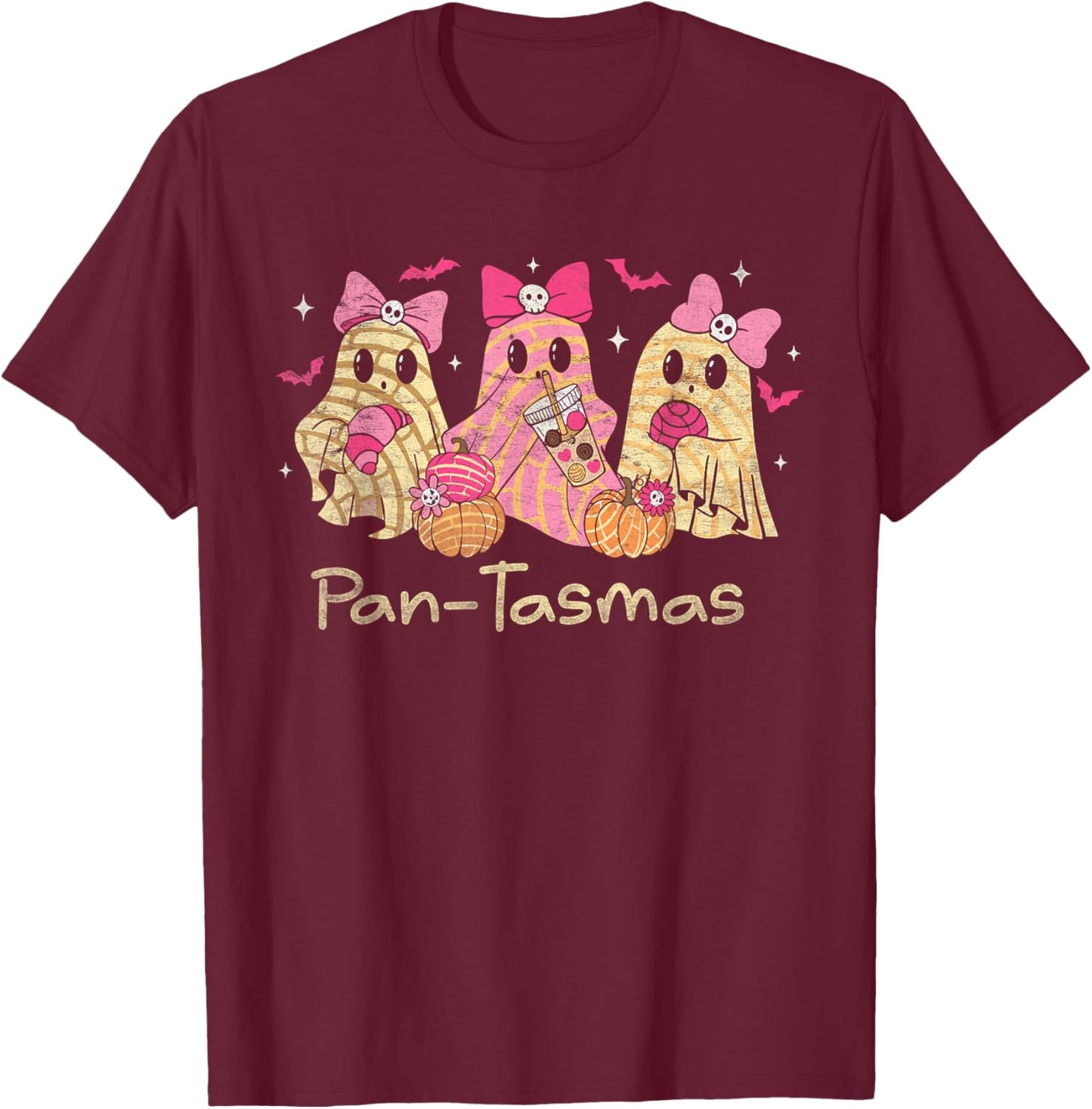 Pantasmas Ghost Funny Spooky Conchas Mexican Ghost Coquette T-Shirt - T-Shirt | Maroon