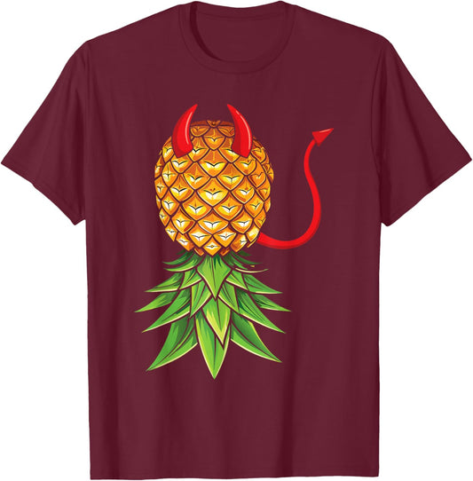 Halloween Devil Costume Upside Down Pineapple Swinger T-Shirt - T-Shirt | Maroon