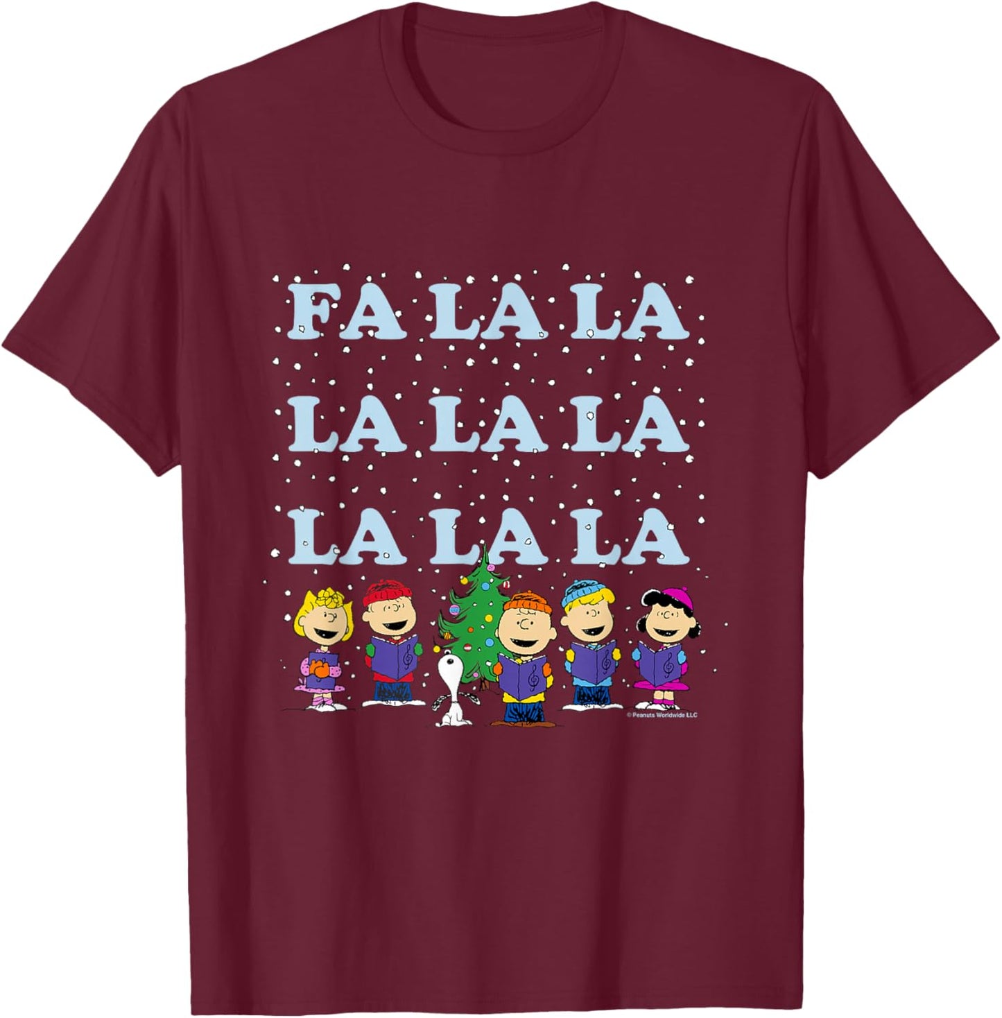 Peanuts Fa La La La Christmas Carol T-Shirt - T-Shirt | Maroon