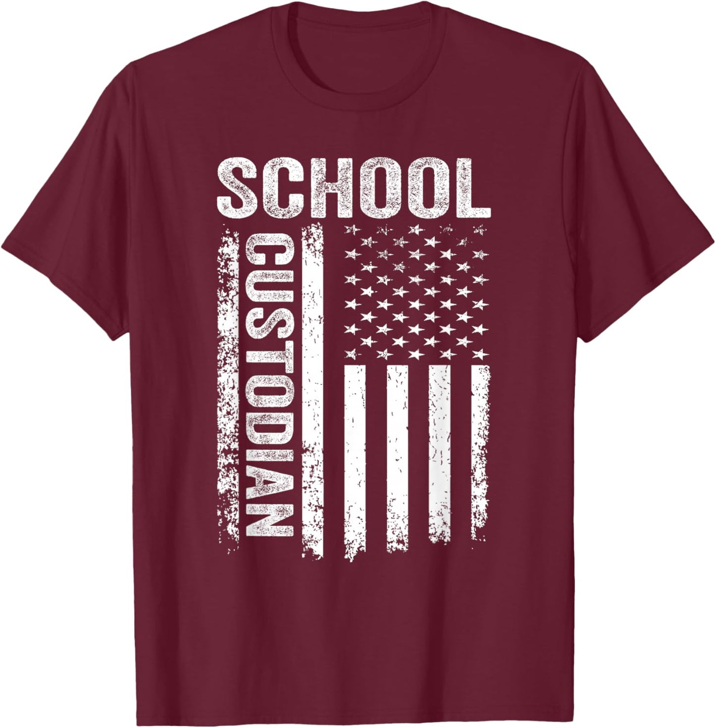 Funny 1st Day Of School, Custodian American Flag 4th Of July T-Shirt - T-Shirt | Maroon