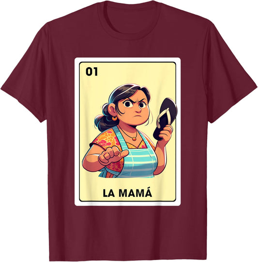 Mexican Mom Life Motherhood La Mama Mexican Bingo Card T-Shirt - T-Shirt | Maroon