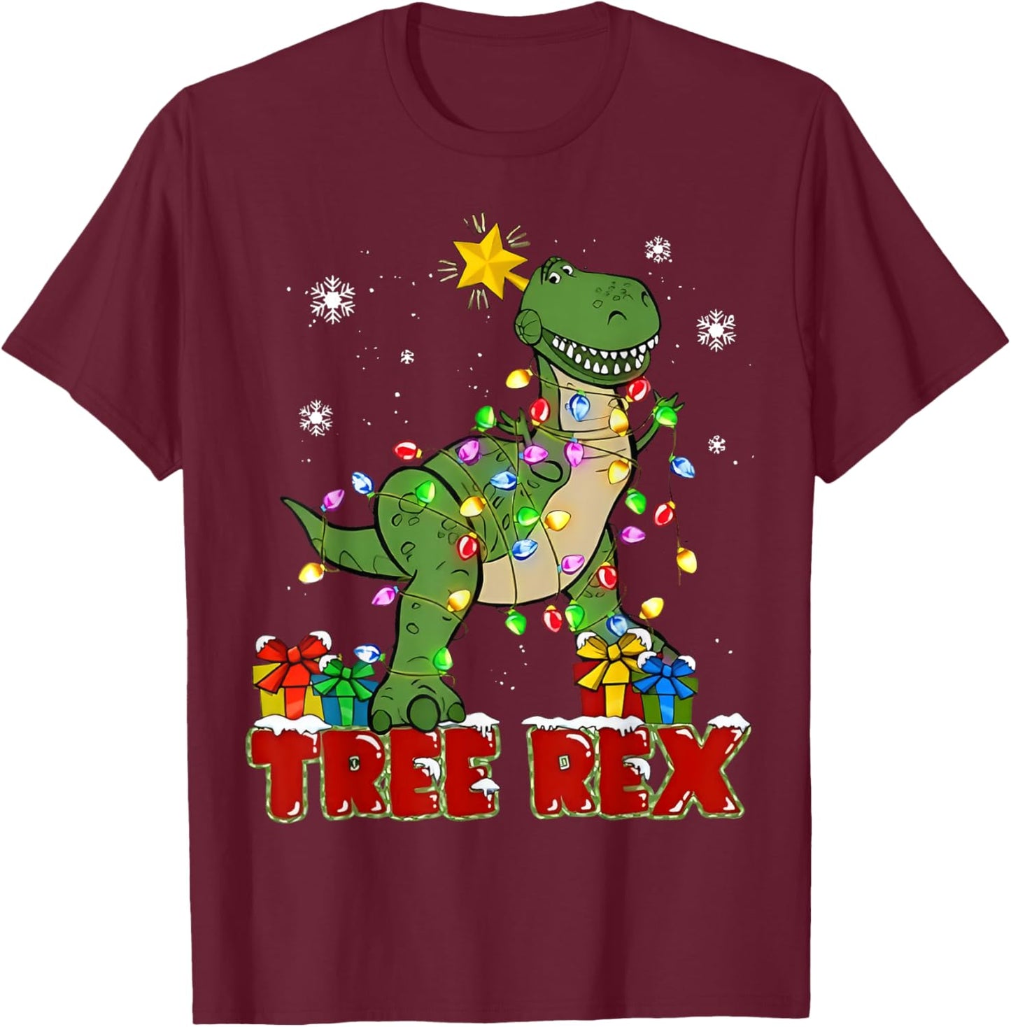 Christmas Dinosaur Tree Rex Trex Pajamas Men Boys Kids Xmas T-Shirt - T-Shirt | Maroon