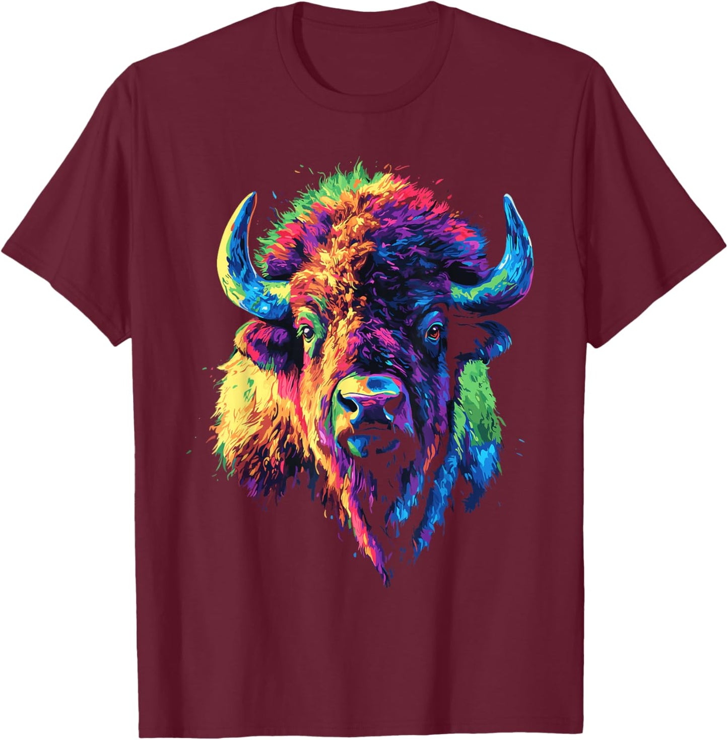 American Bison Lover Colorful Pop Art American Buffalo Bison T-Shirt - T-Shirt | Maroon