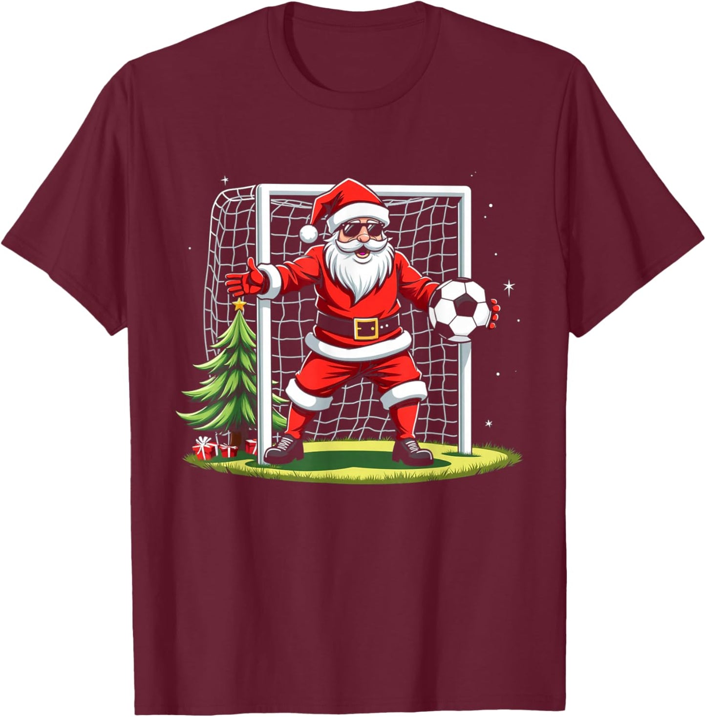 Santa Plays Soccer Christmas Soccer Player Goalkeeper T-Shirt - T-Shirt | Maroon