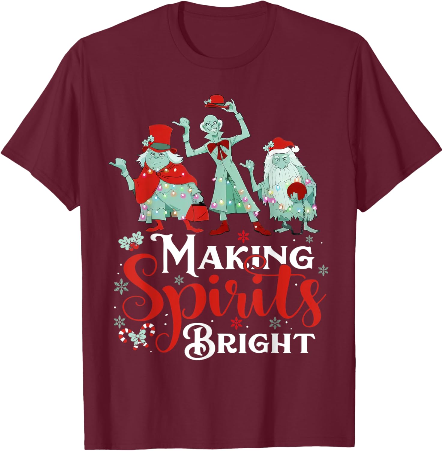 Making Spirits Bright Funny Retro Ghost Christmas Costumes T-Shirt - T-Shirt | Maroon