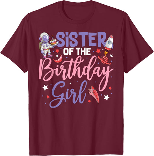 Two The Moon Sister Of the Birthday Girl Astronaut Family T-Shirt - T-Shirt | Maroon