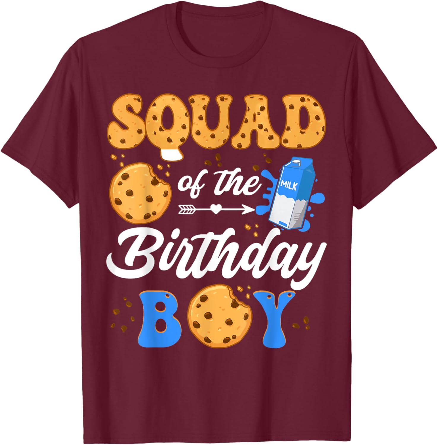 Squad Of The Birthday Boy Milk And Cookies 1St Birthday T-Shirt - T-Shirt | Maroon