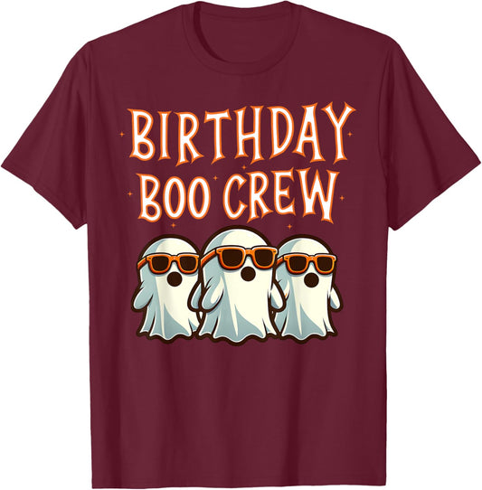 Birthday Boo Crew Matching Halloween Birthday Party Ghosts T-Shirt - T-Shirt | Maroon