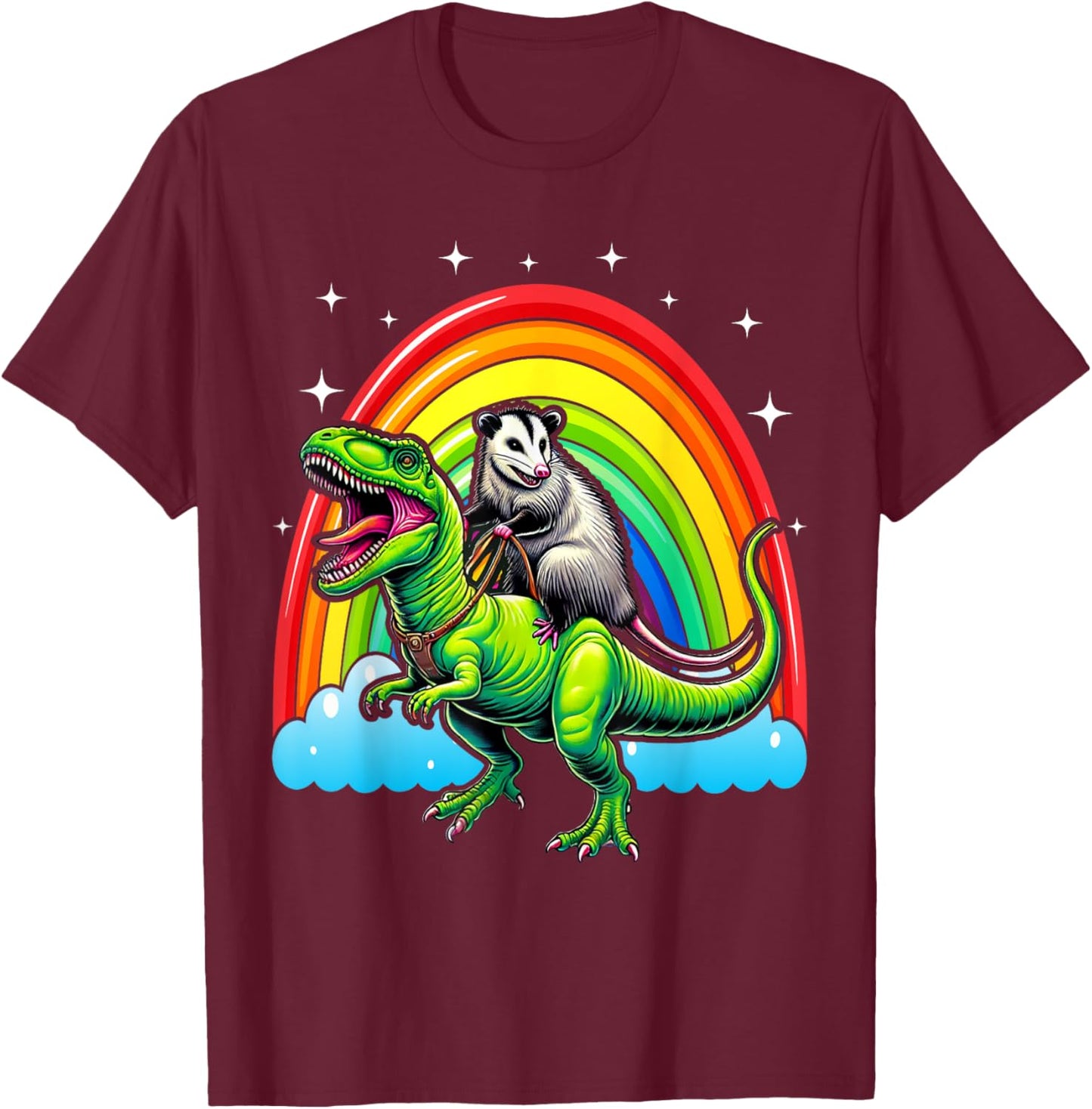 Possum Opossum Riding Dinosaur T Rex Trash Garbage T-Shirt - T-Shirt | Maroon