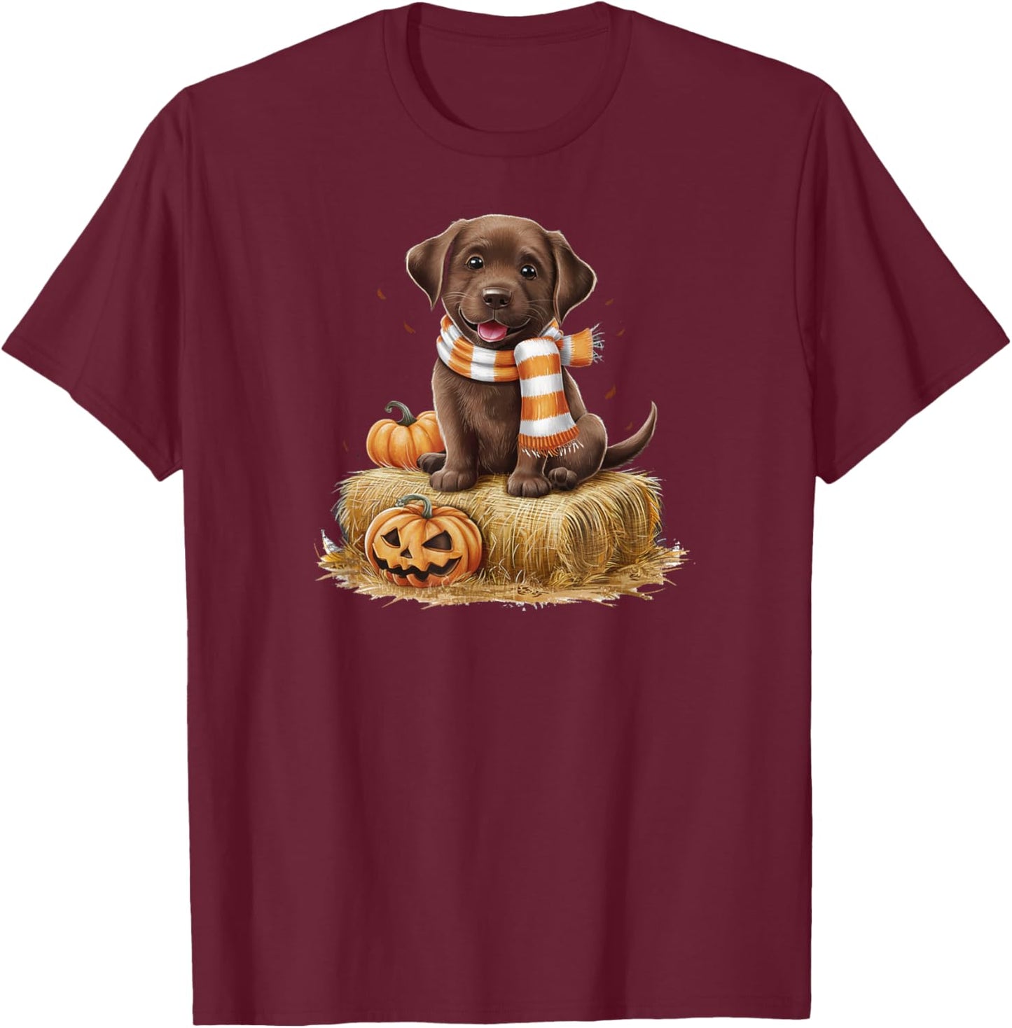 Pumpkin and a Chocolate Lab T-Shirt - T-Shirt | Maroon