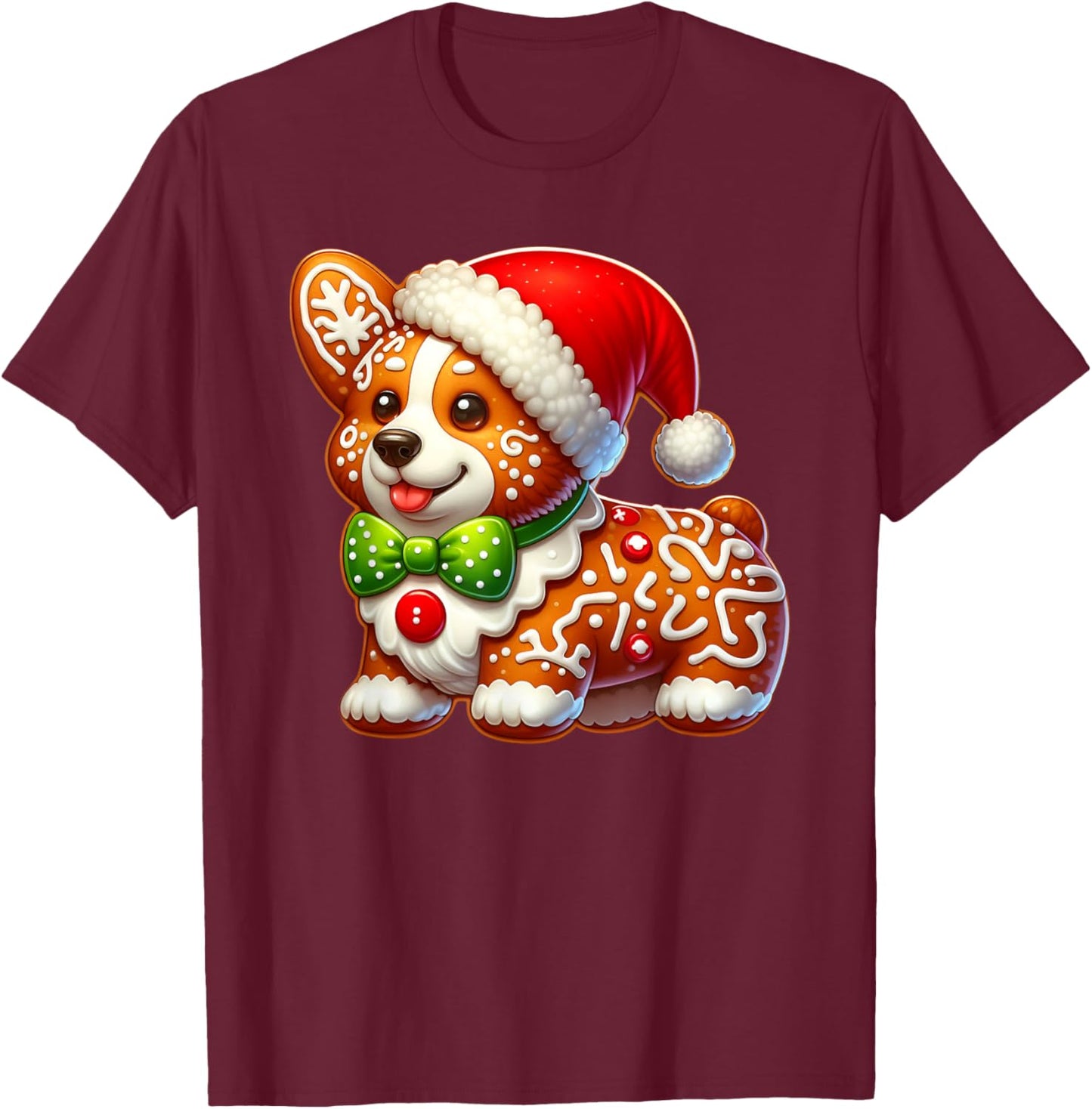 Funny Gingerbread Man Corgi Christmas Dog Kids T-Shirt - T-Shirt | Maroon