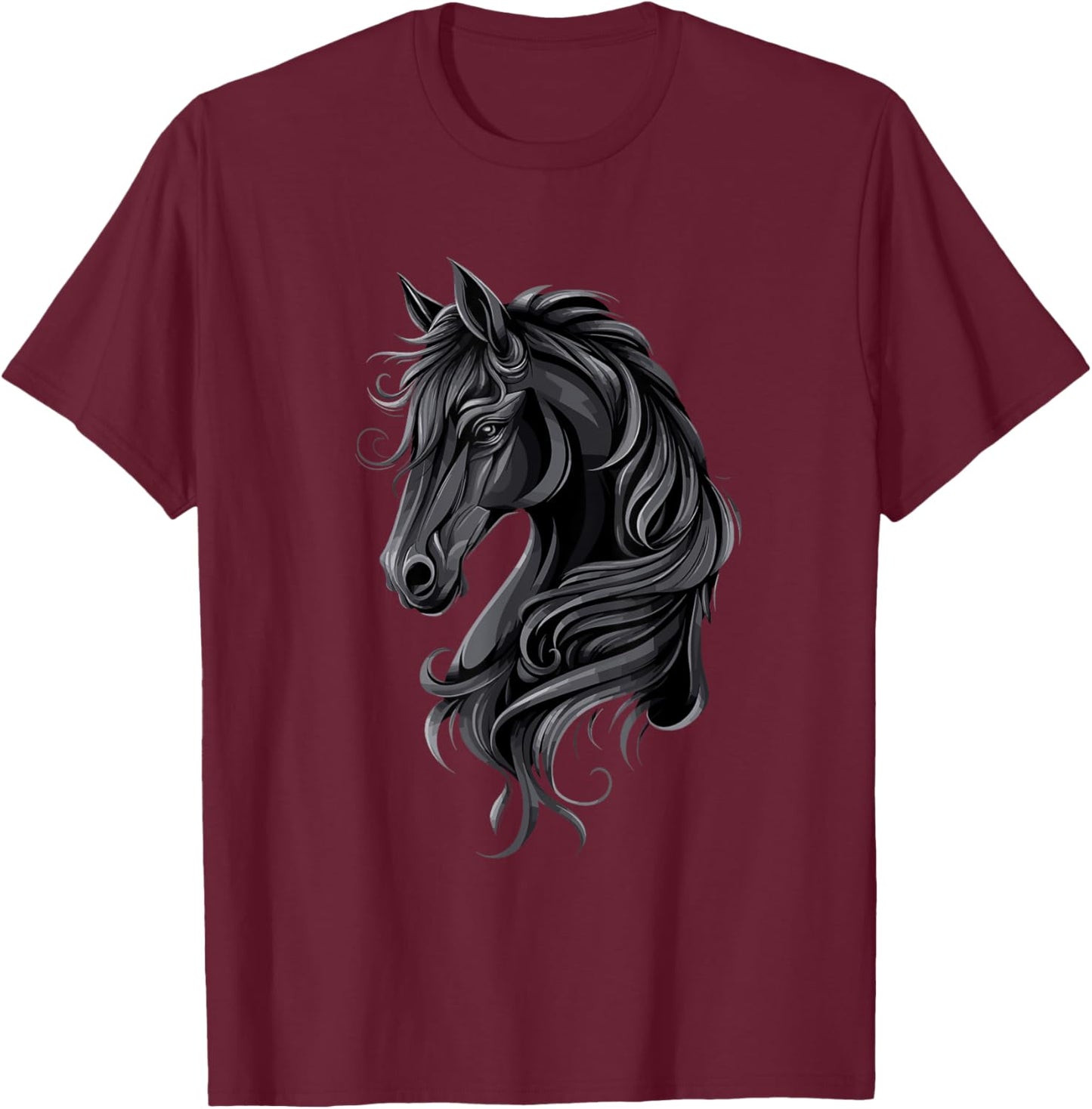 Black Horse Portrait – Friesian horse T-Shirt - T-Shirt | Maroon