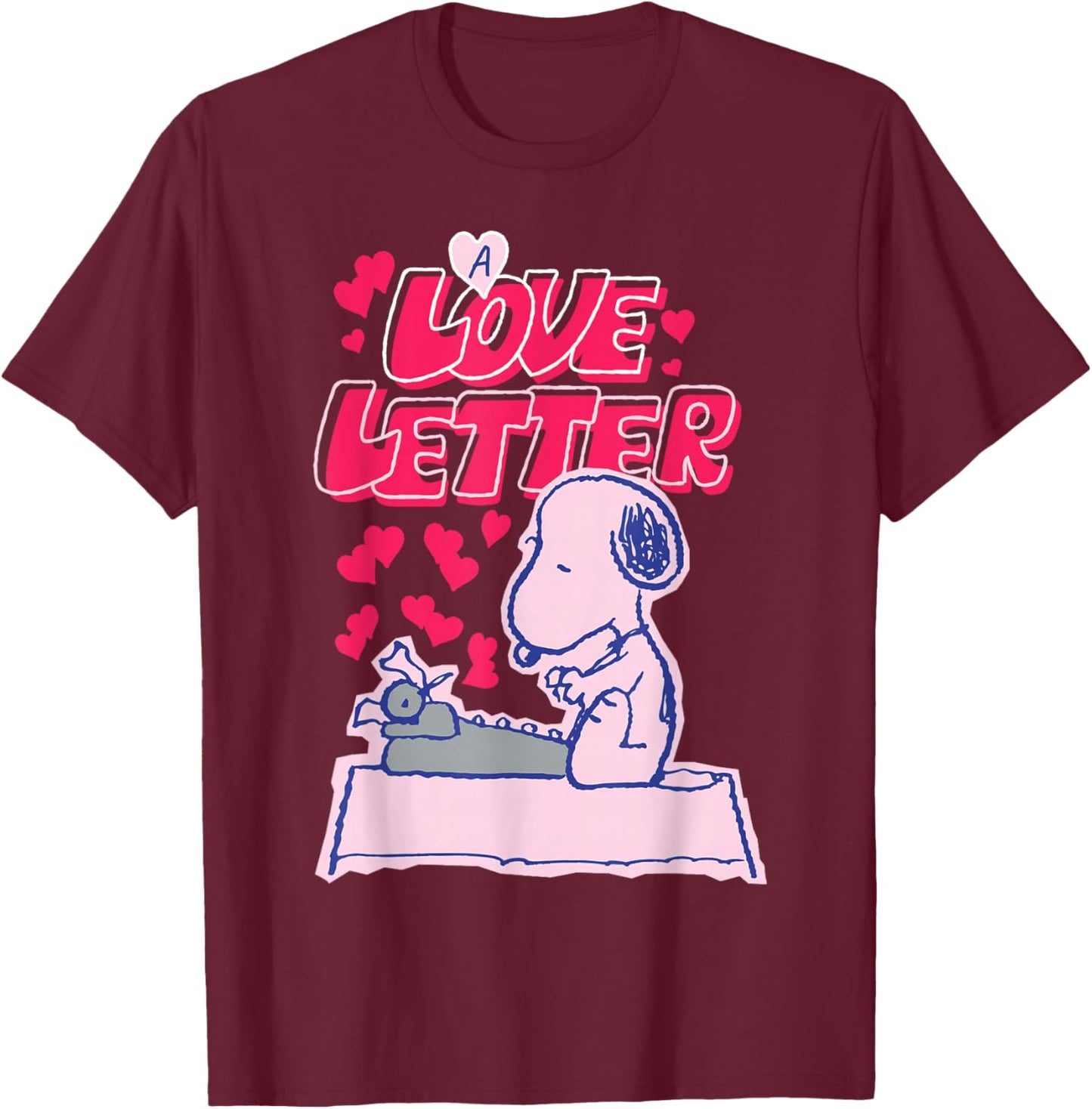 Peanuts Snoopy Typing A Love Letter Valentines Day T-Shirt - T-Shirt | Maroon