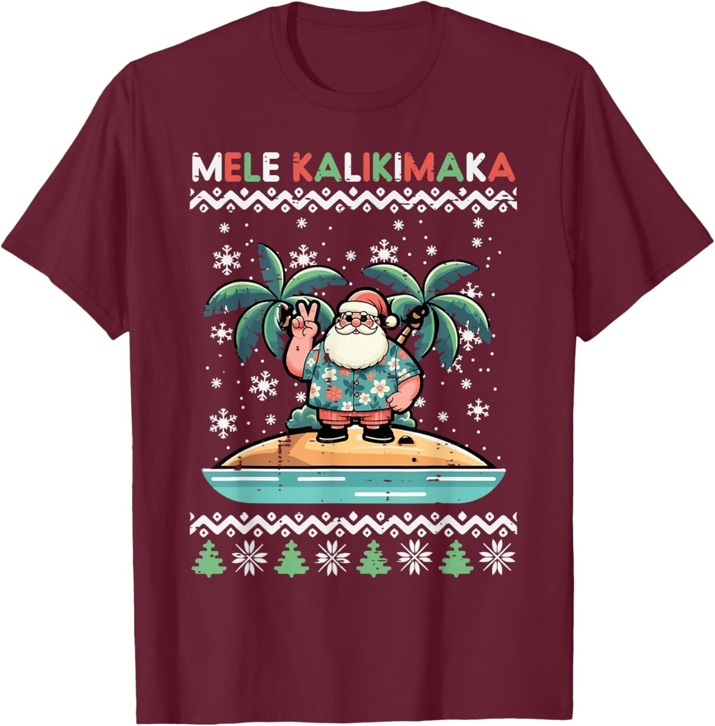 Christmas Santa Beach Mele Kalikimata Xmas Men Women Kids T-Shirt - T-Shirt | Maroon