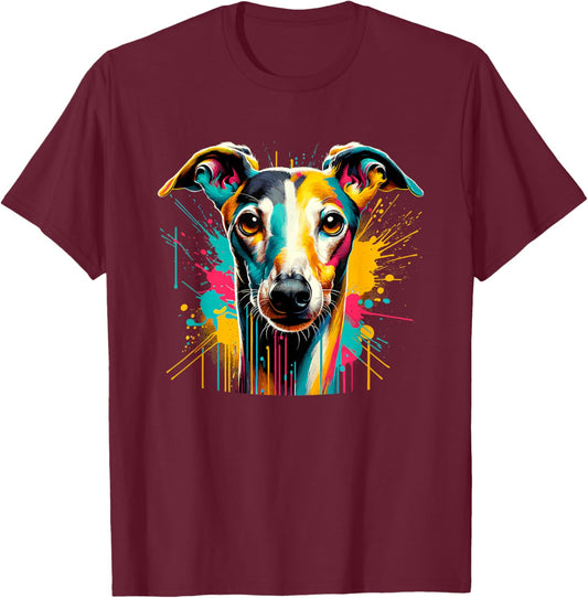 Splash Art Italian Greyhound Italian Sighthound Iggy T-Shirt - T-Shirt | Maroon