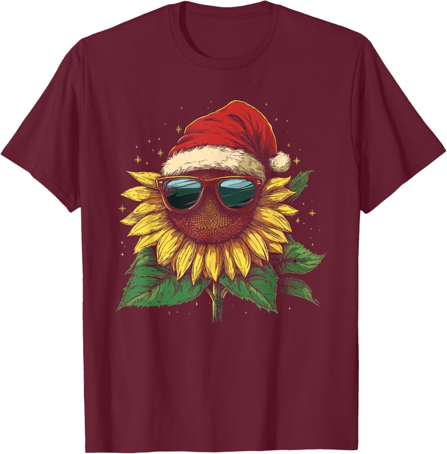 Sunflower Christmas Flower Xmas Women Kids T-Shirt - T-Shirt | Maroon