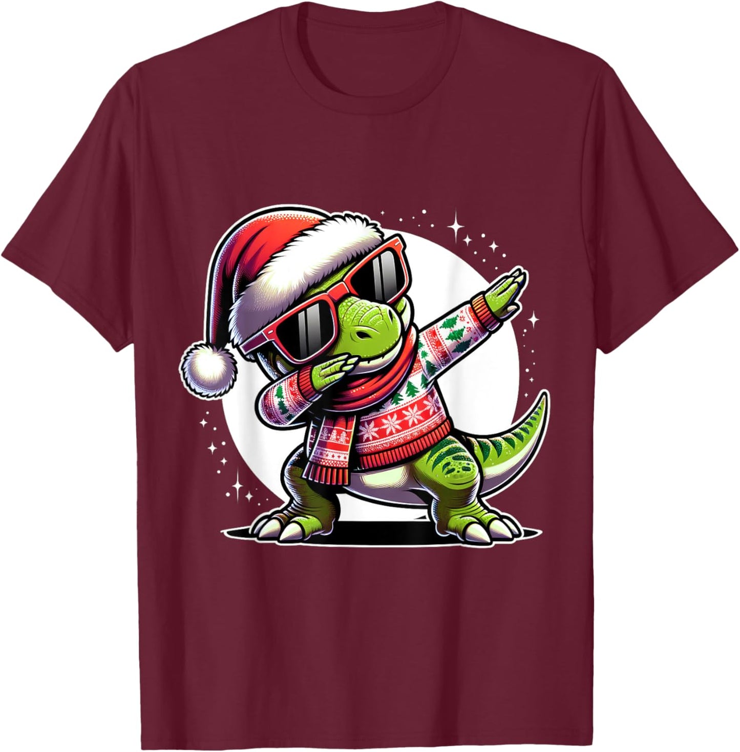 Christmas Dinosaur Boys Dabbing T Rex Santa Xmas Funny T-Shirt - T-Shirt | Maroon