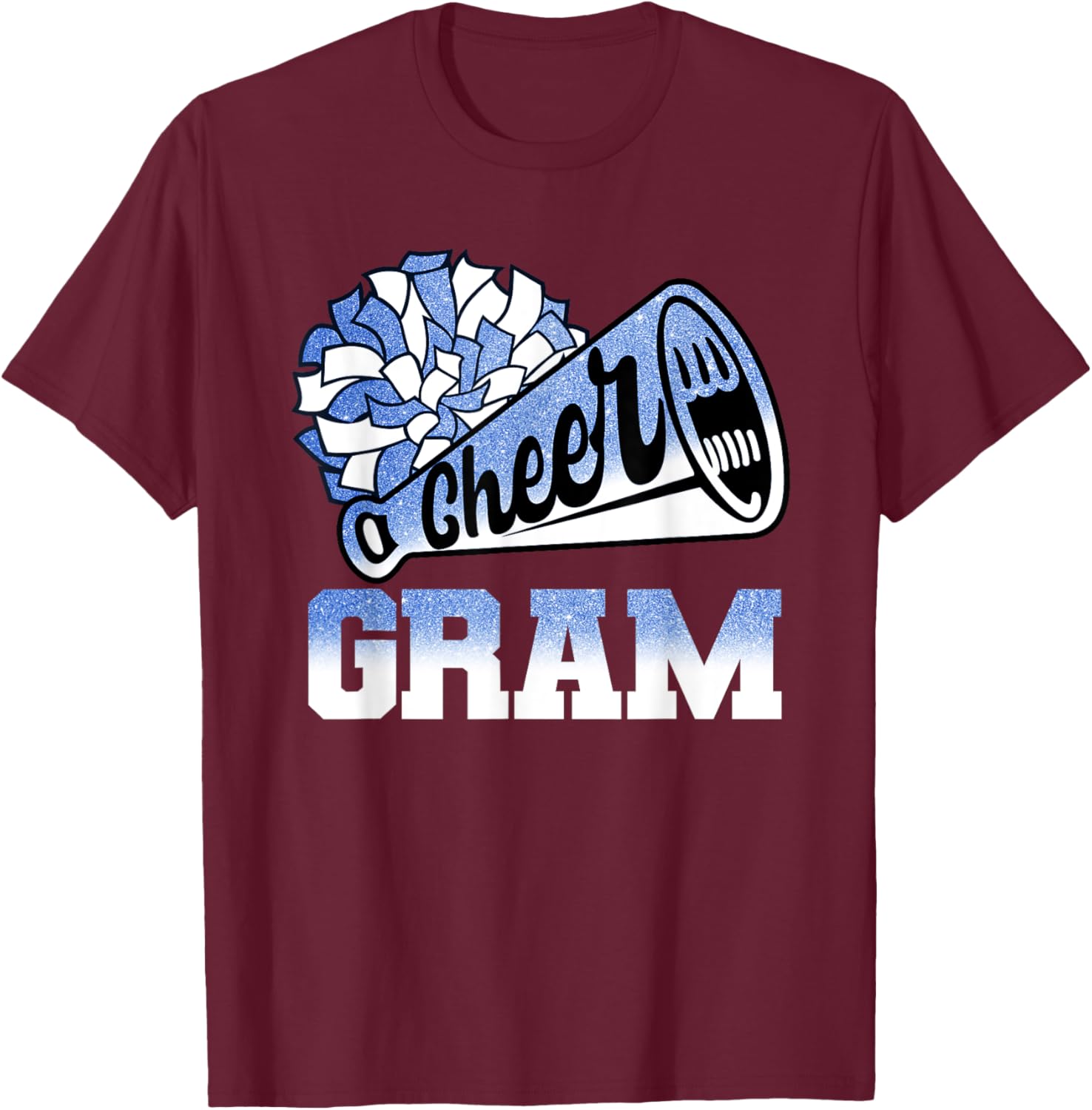 Cheer Gram Biggest Fan Cheerleader Blue White Pom Pom T-Shirt - T-Shirt | Maroon