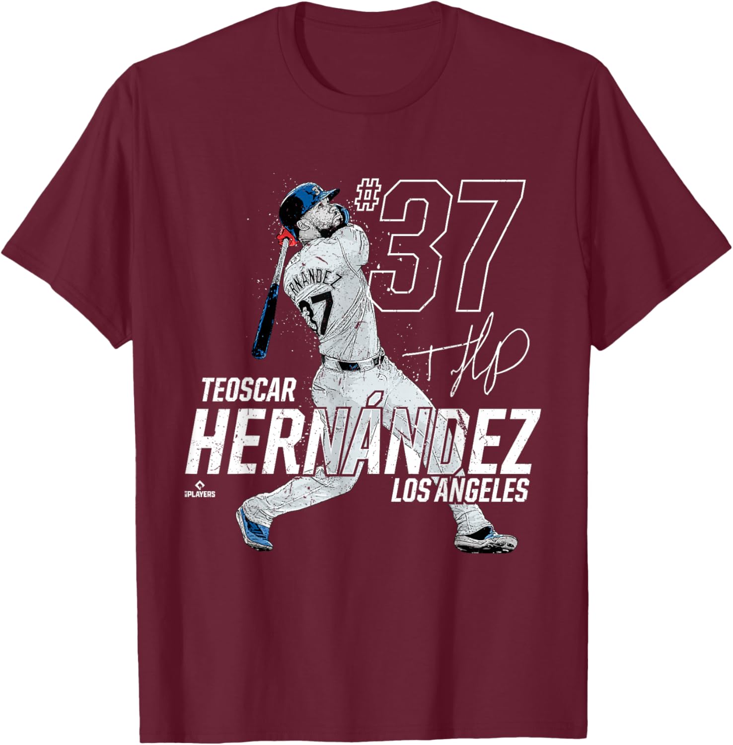 Dynamic Pose Teoscar Hernandez Los Angeles Baseball MLBPA T-Shirt - T-Shirt | Maroon