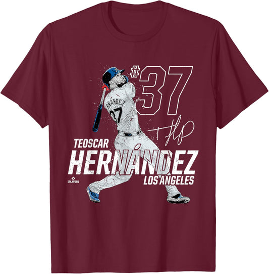 Dynamic Pose Teoscar Hernandez Los Angeles Baseball MLBPA T-Shirt - T-Shirt | Maroon