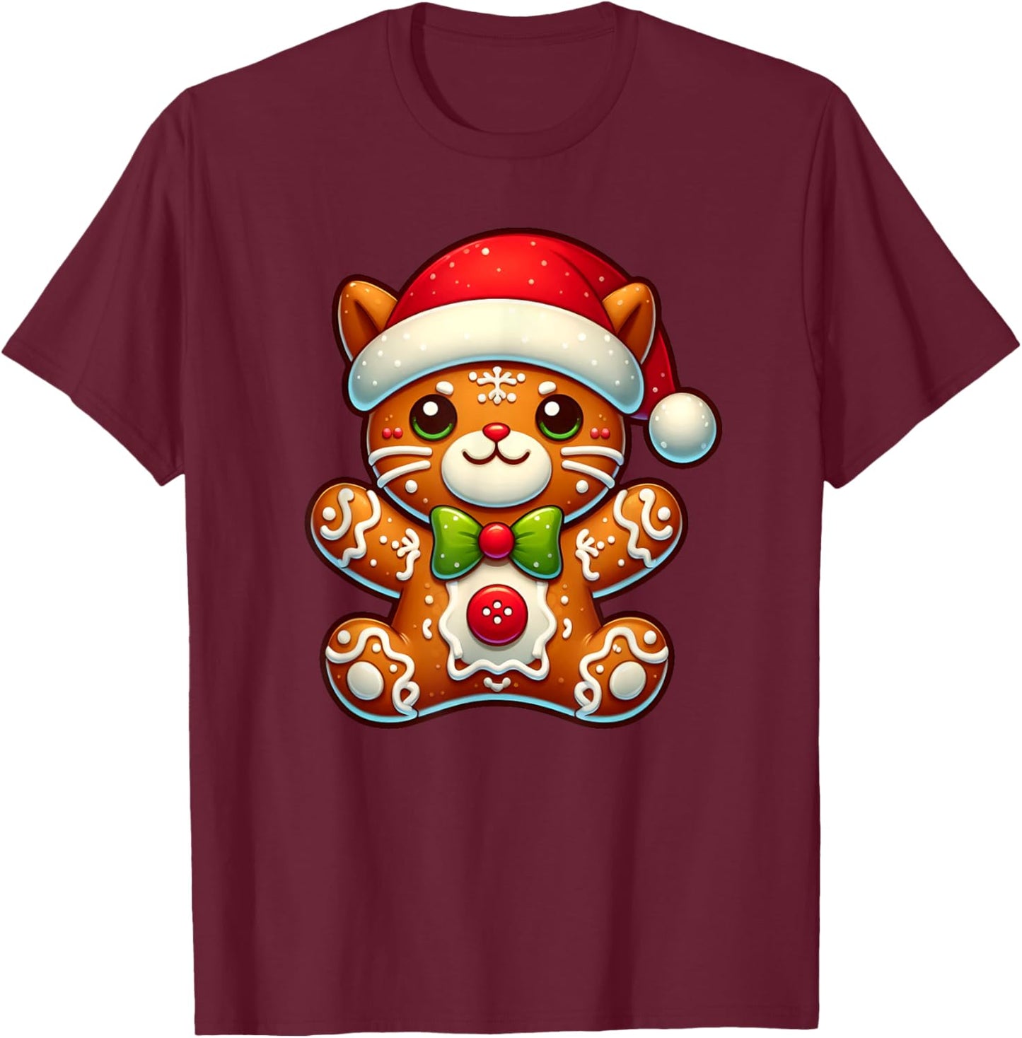 Funny Gingerbread Man Cat Christmas Kids T-Shirt - T-Shirt | Maroon