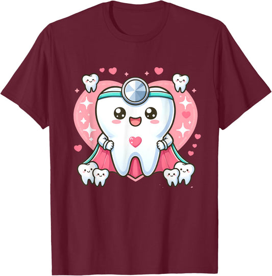 Cute Super Hero Dentist Superhero Tooth Doctor T-Shirt - T-Shirt | Maroon