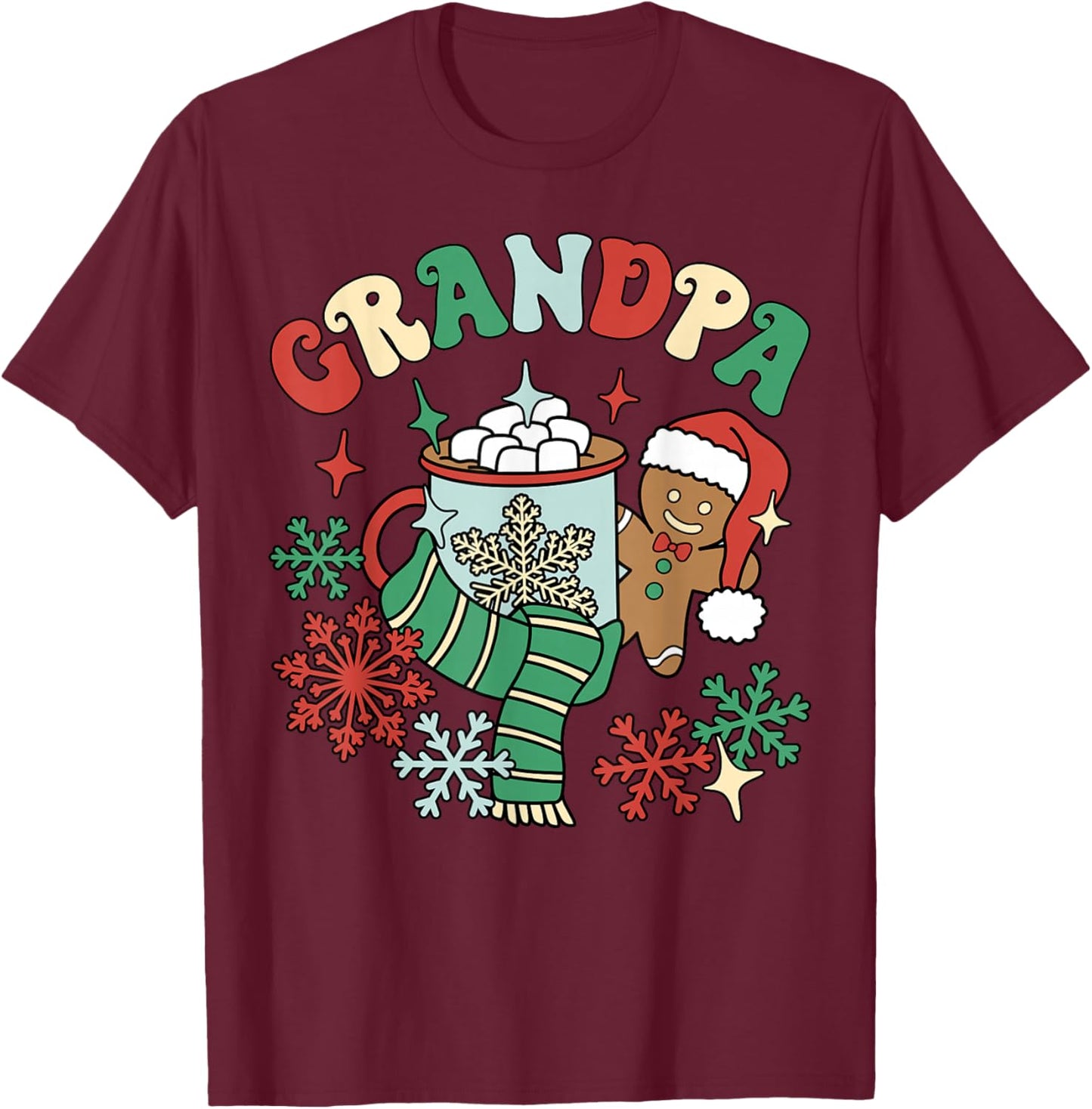 Grandpa Hot Cocoa Gingerbread Matching Family Christmas T-Shirt - T-Shirt | Maroon