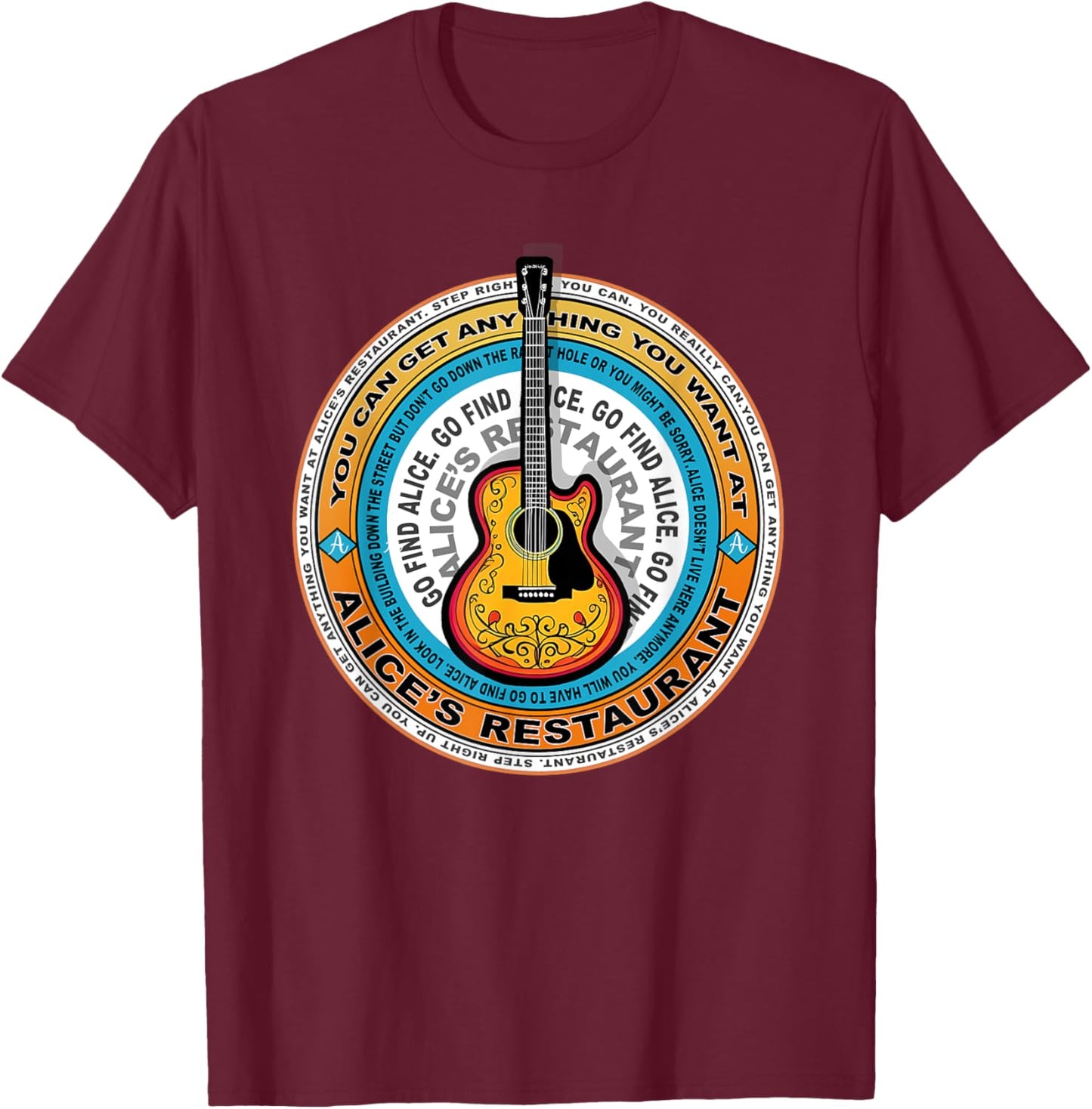 Alice's Restaurant Guitar Music T-Shirt - T-Shirt | Maroon