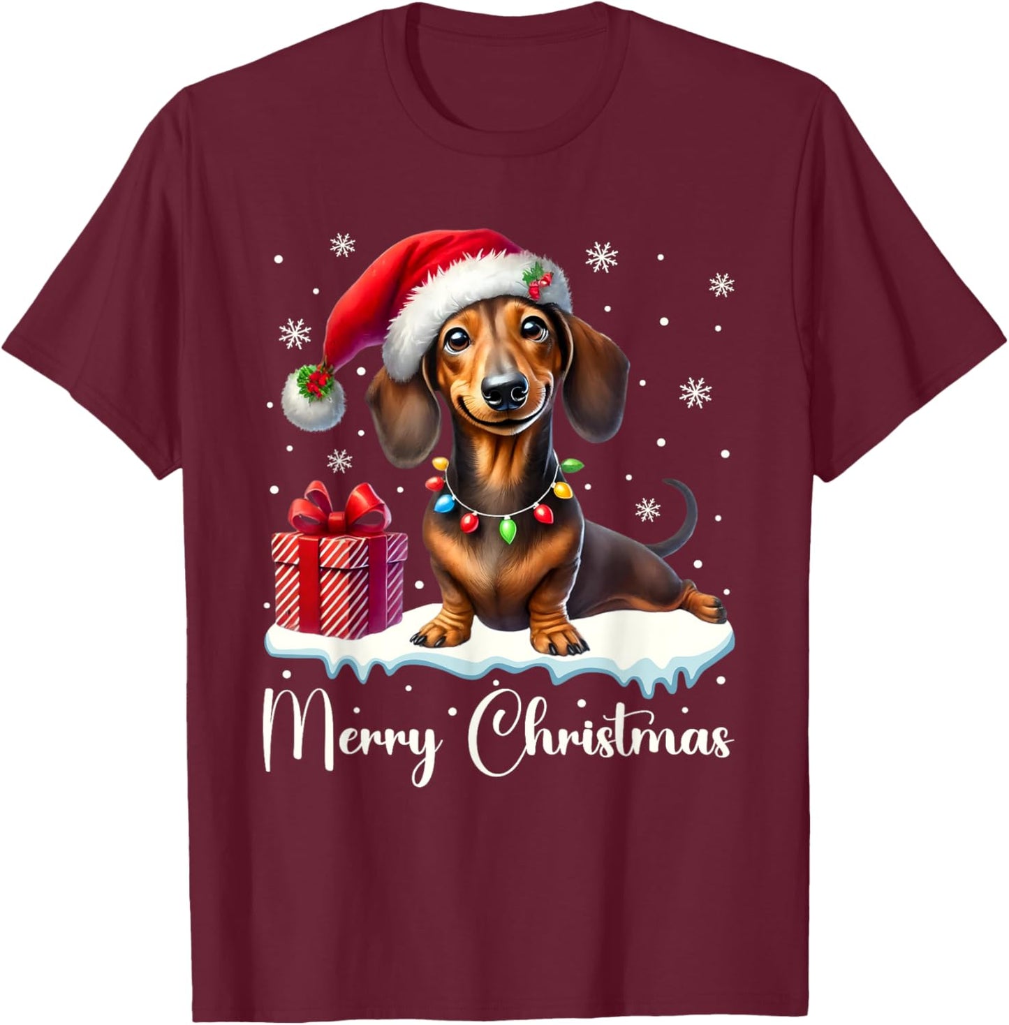Christmas Pajamas Christmas Outfit Cute Dachshund Dog T-Shirt - T-Shirt | Maroon