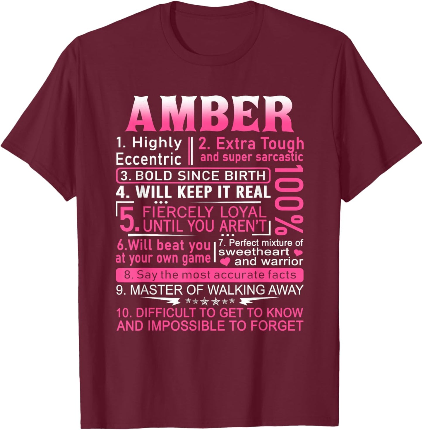 Amber Name Shirt Personalized Amber First Name T-Shirt - T-Shirt | Maroon