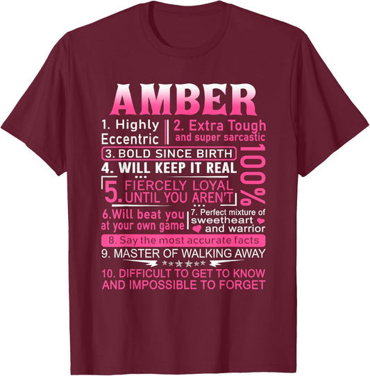 Amber Name Shirt Personalized Amber First Name T-Shirt - T-Shirt | Maroon