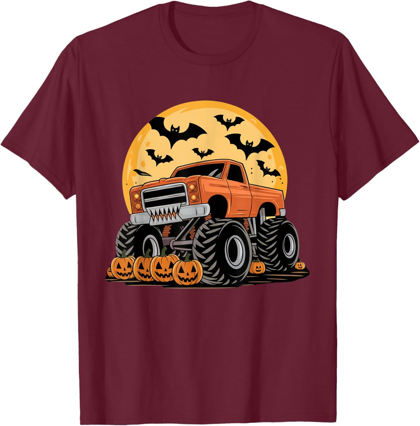 Halloween Shirts for Kids Boys Monster Truck Pumpkins T-Shirt - T-Shirt | Maroon