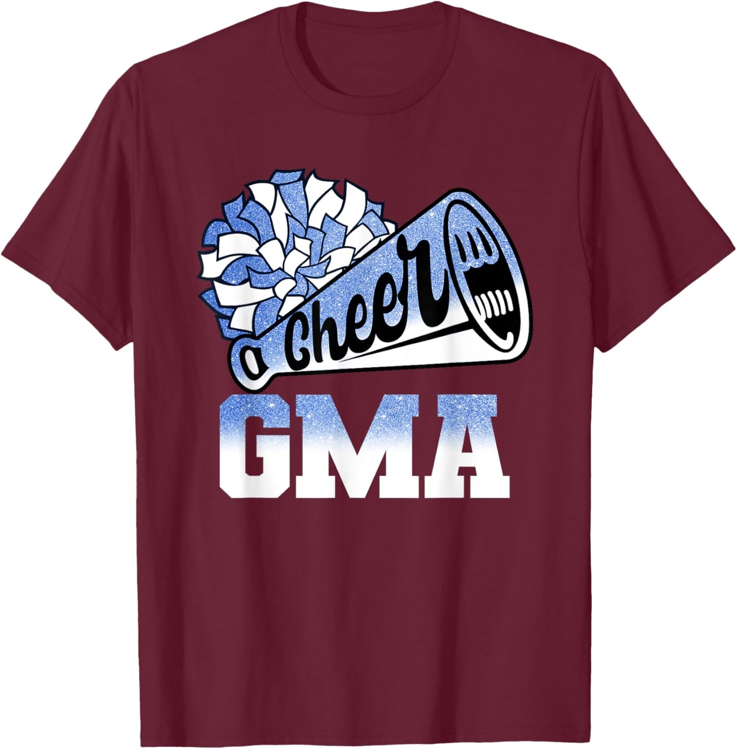 Cheer Gma Biggest Fan Cheerleader Blue White Pom Pom T-Shirt - T-Shirt | Maroon