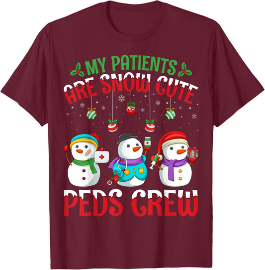 My Patients Are Snow PEDS Crew Pediatric Nurse Christmas T-Shirt - T-Shirt | Maroon
