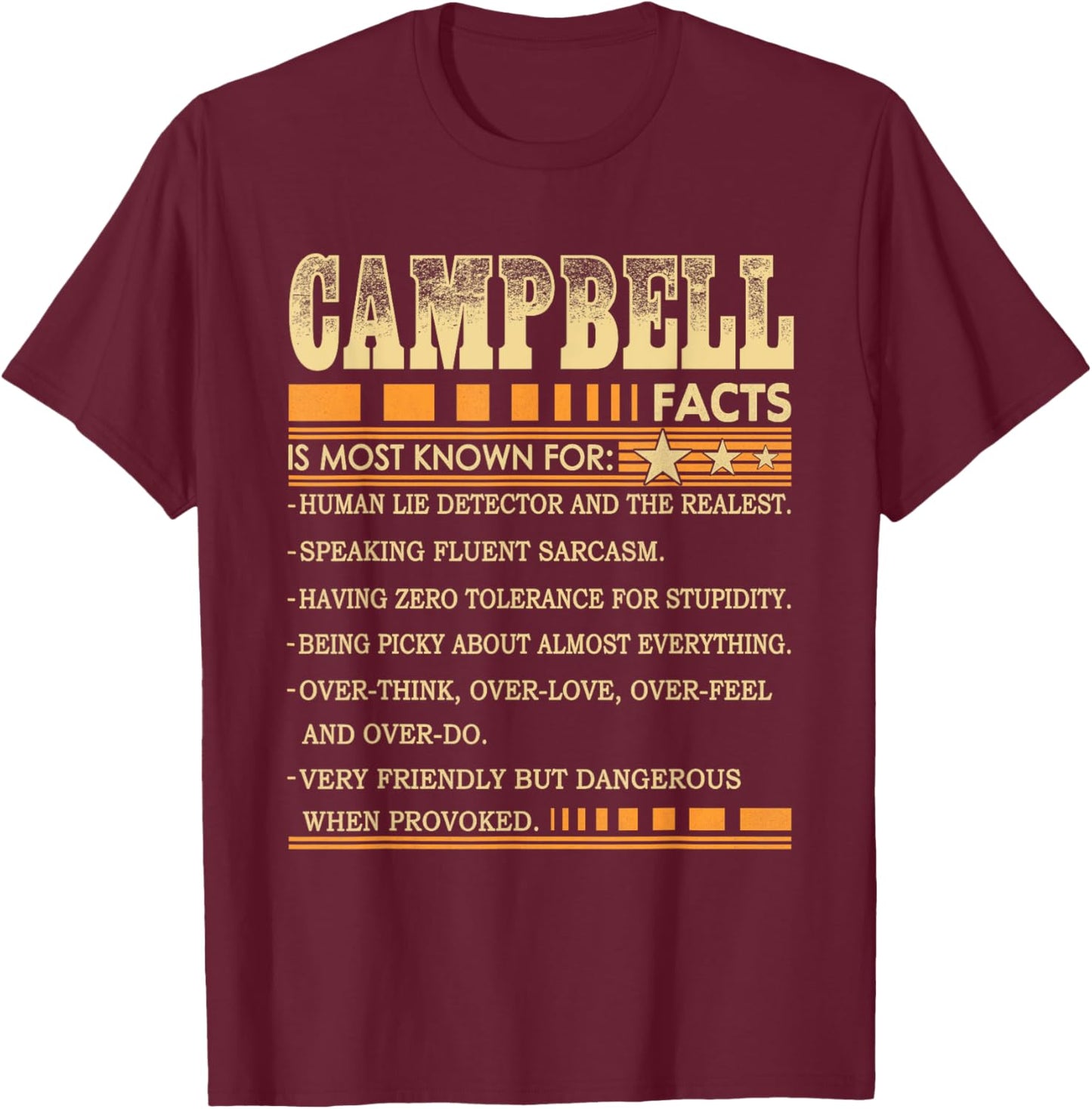 Campbell Name FACTS Shirt Funny Campbell Last Name T-Shirt - T-Shirt | Maroon