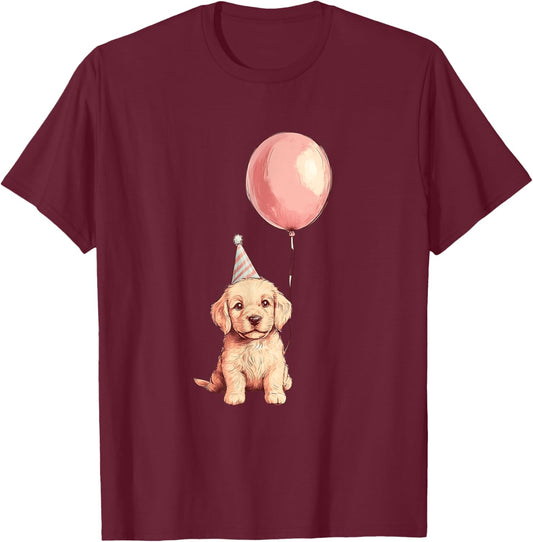 Cute Party Hat Puppy Birthday T-Shirt - T-Shirt | Maroon