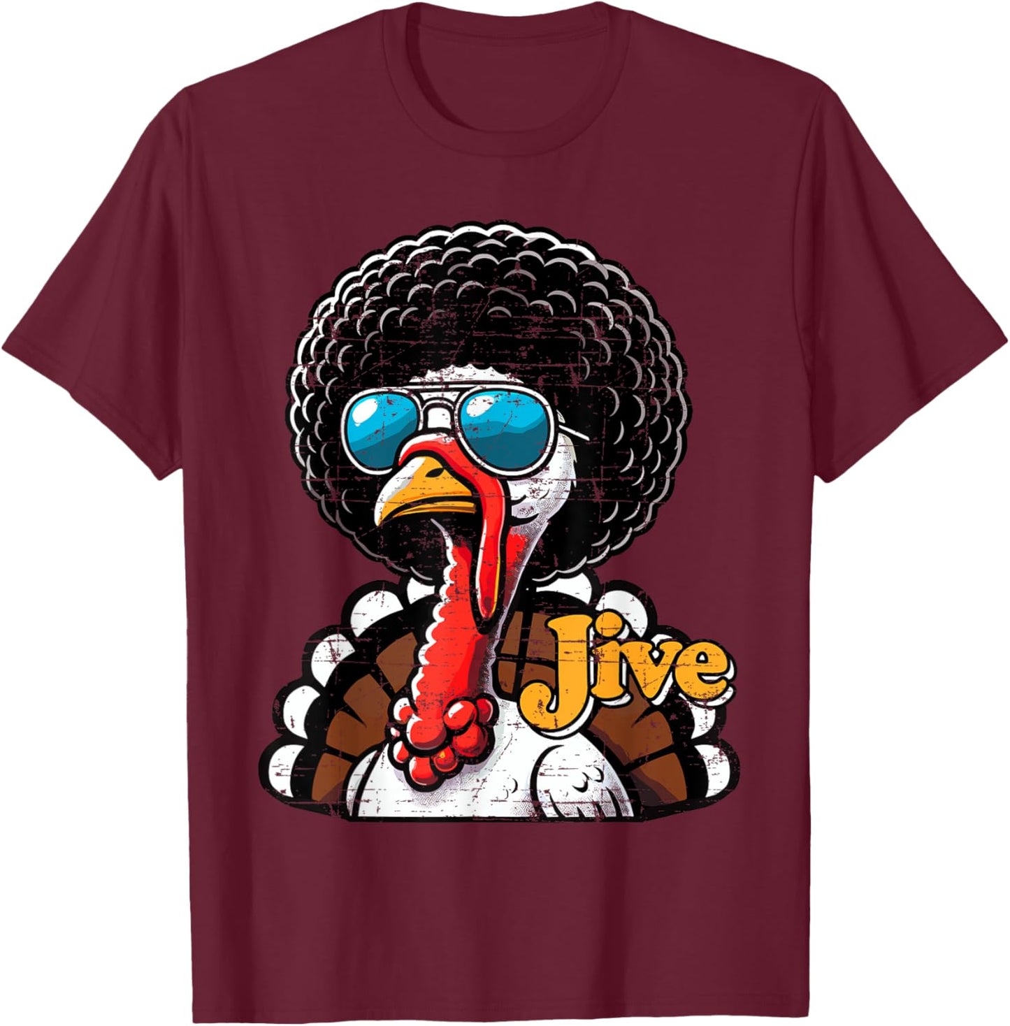 Vintage Funny Sunglasses Turkey Jive Thanksgiving Day Retro T-Shirt - T-Shirt | Maroon