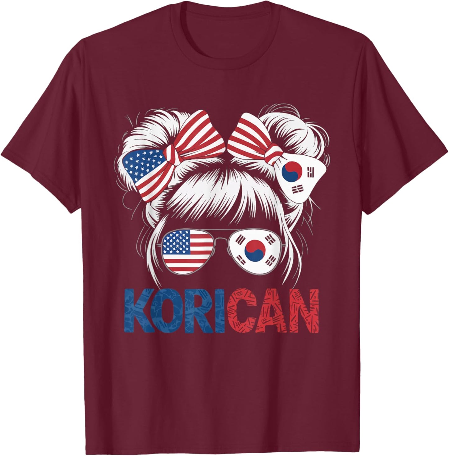Half American Half Korean USA Flag South Korea America T-Shirt - T-Shirt | Maroon