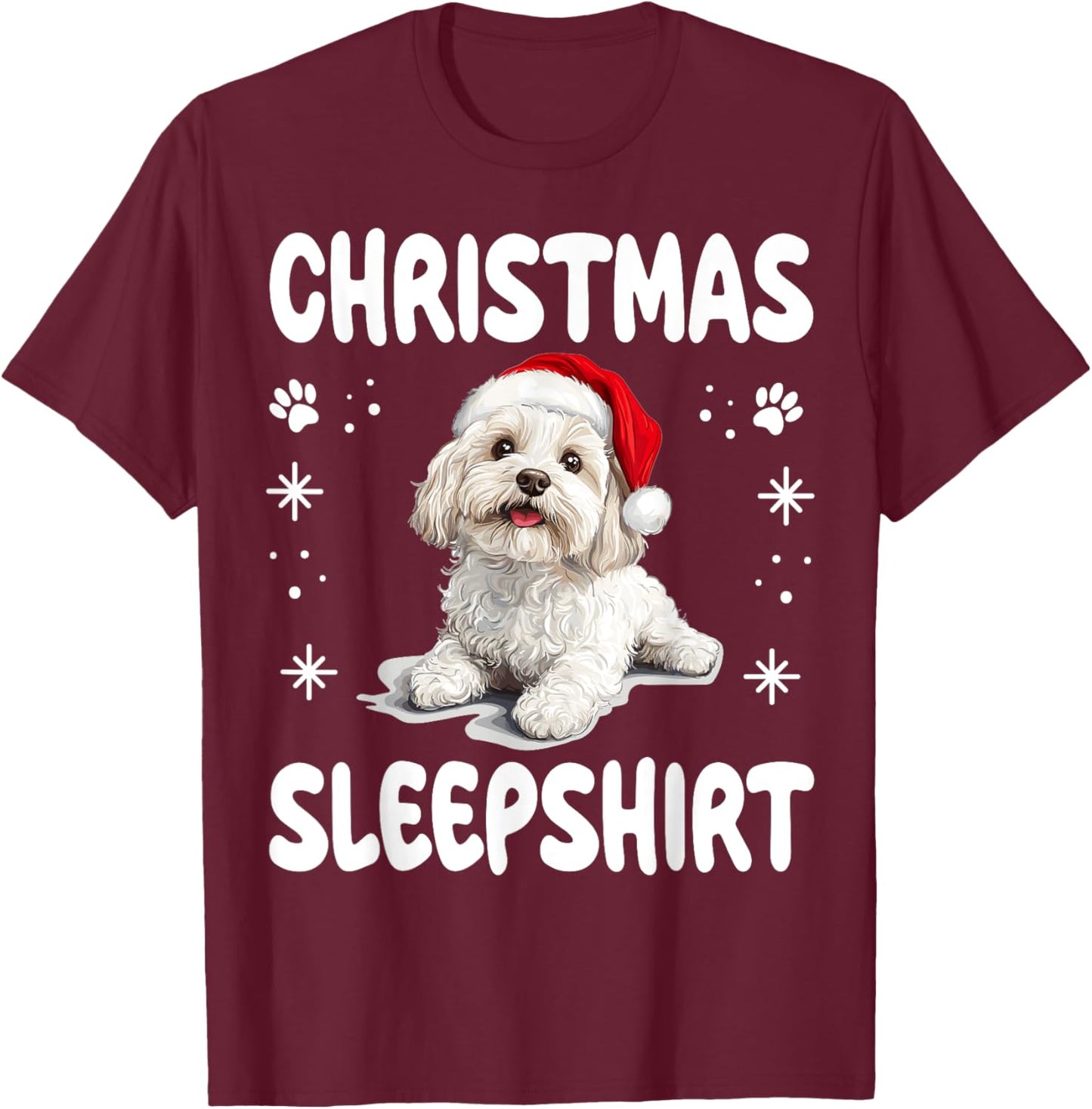 Bolognese dog Dog Nightgown Pajama Christmas Sleepshirt T-Shirt - T-Shirt | Maroon