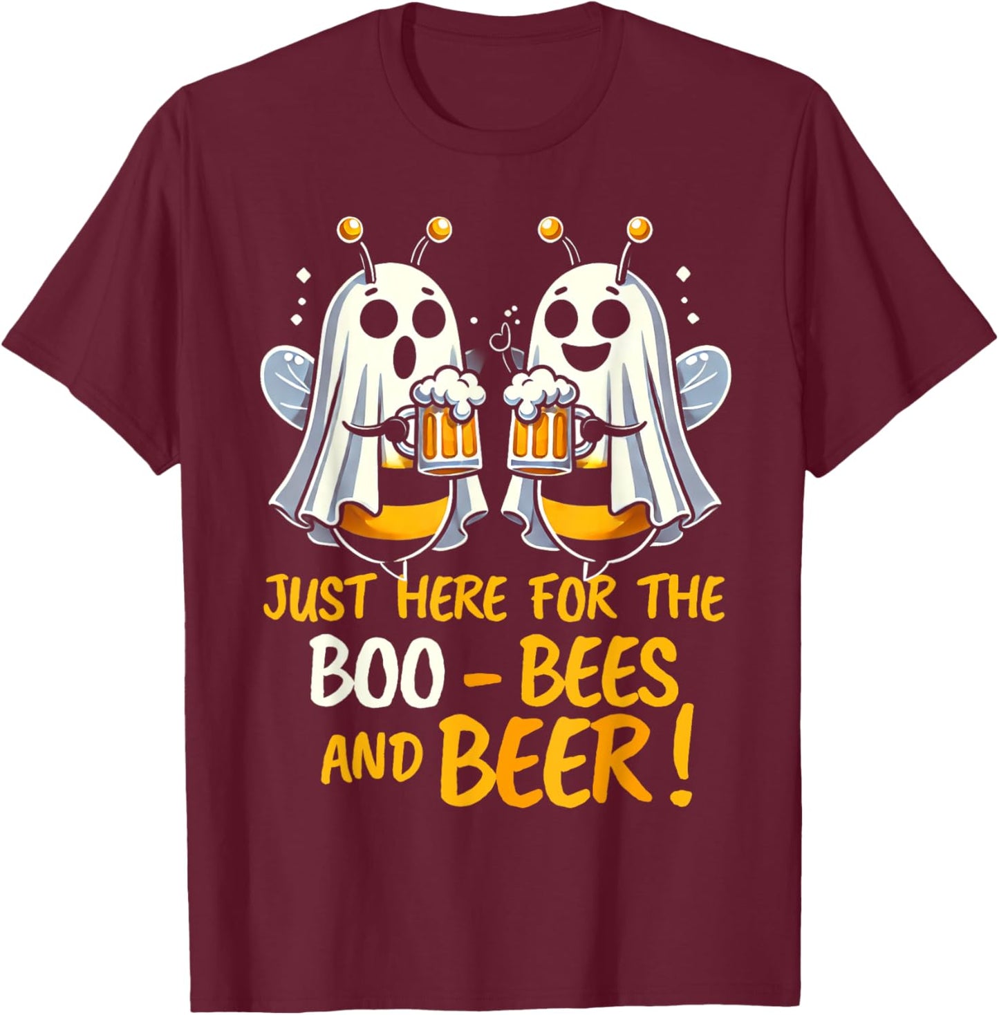 Just Here For The Boo Bees and Beer Halloween person men T-Shirt - T-Shirt | Maroon