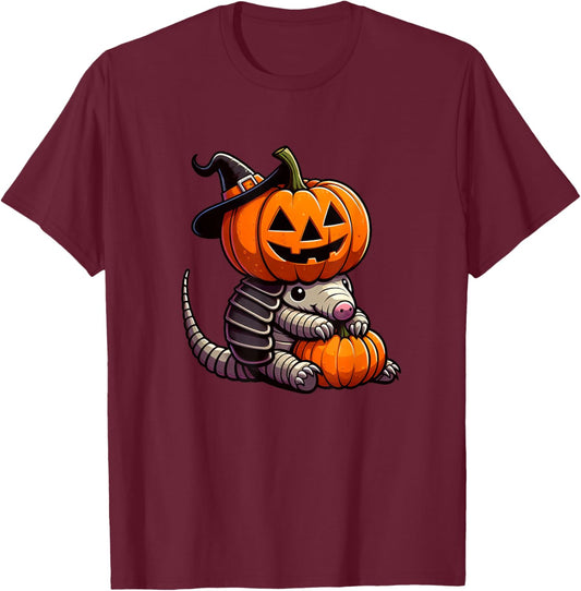 Cute Halloween Armadillo Witch Cartoon T-Shirt - T-Shirt | Maroon
